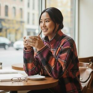 American Eagle Outfitters Multicolor Plaid Sherpa Pullover Crop Jacket Sz S